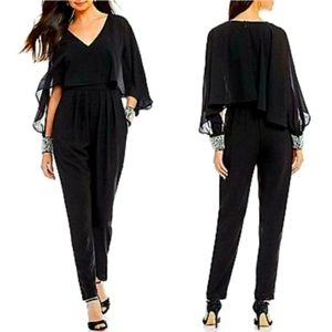 Badgley Mischka Winry Overlay Pearls Cuffs Jumpsuit